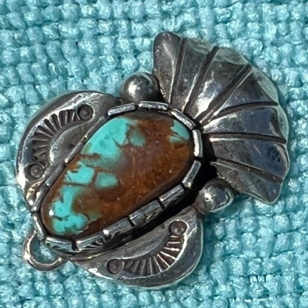 Unisex Sterling Silver Turquoise Pendant DV Apache NAtive American D Victor READ